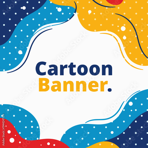 Eye-Catching Cartoon Banner Design with Bold Blue, Yellow, and Orange Elements