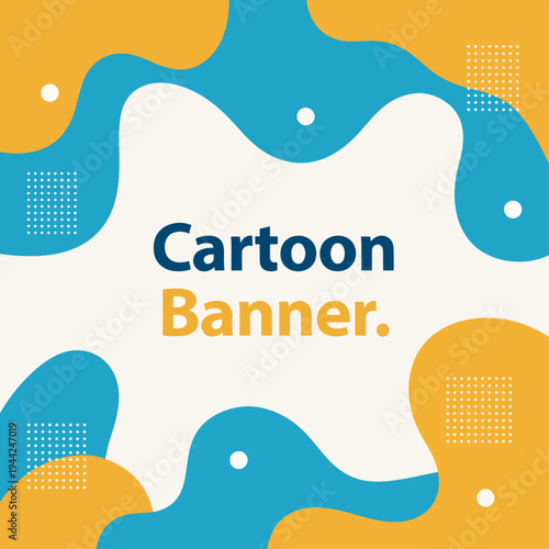 Bright and Playful Cartoon Banner Design with Fluid Shapes and Cheerful Color Palette