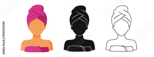 Flat Design Turban Hairstyle Icon Set Variants - Minimalist, flat icon, outline, glyph, linear, clipart, sticker - Vector icon set - Glyph icon