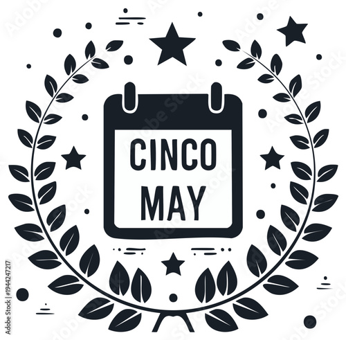 Cinco de Mayo celebration calendar featuring a laurel wreath and stars