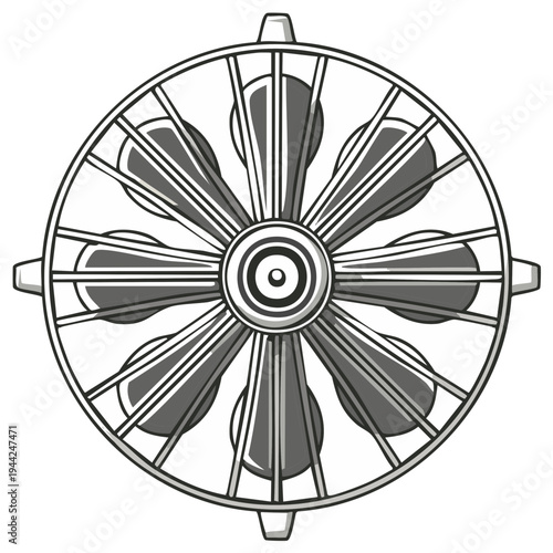 Abstract Circular Wheel Design with Spokes and Central Hub Pattern Illustration