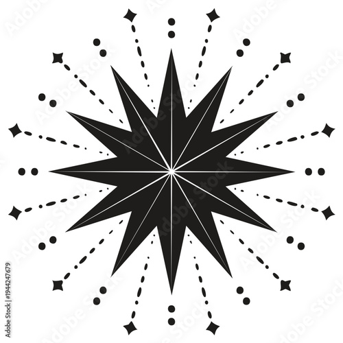 Abstract starburst radiating lines dots and small diamond shapes