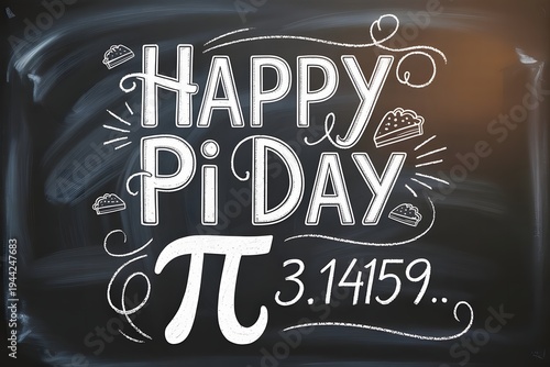 Happy Pi Day Chalkboard Illustration with Math Symbols and Numbers