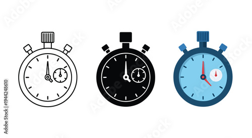 Modern Stopwatch Icon Set with Time Tracking Features - Minimalist, flat icon, outline, glyph, linear, clipart, sticker - Vector icon set - Glyph icon