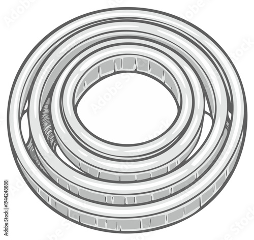 Coiled Circular Metal Pipe Artistic Rendering of Industrial Tubing or Flexible Conduit System