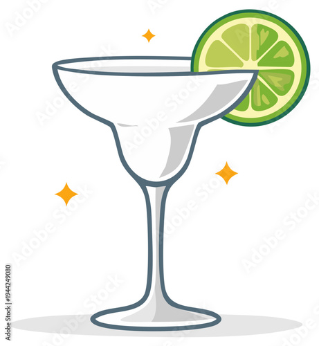 Margarita cocktail glass with lime slice garnished for bar drink illustration