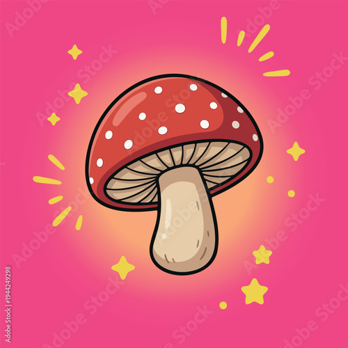 Whimsical Cartoon Red Mushroom with Glowing Aura