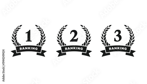 Ranking icons with laurel wreaths and numbers one to three
