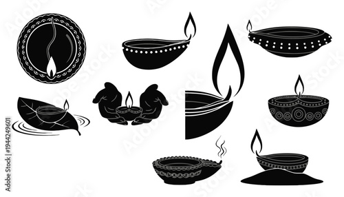 Diya lamp vector silhouette illustration for Diwali festival decoration
