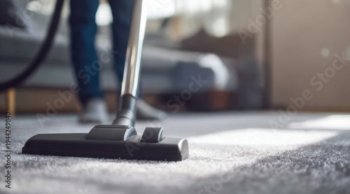 Wallpaper Mural Cleaning a cozy living room with sunlight streaming through the window while a person vacuums the soft carpet Torontodigital.ca