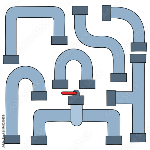 Hand-drawn cartoon set of water pipes on a white background.
