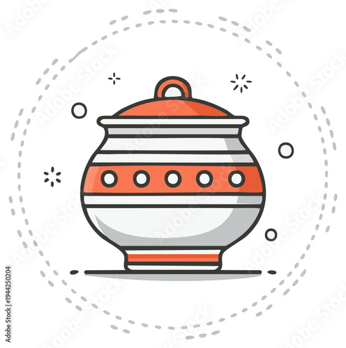 Cartoon Pot with Lid Illustration. Decorative ceramic container design.