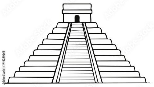 Ancient Mesoamerican Pyramid Structure with Steep Steps Leading to a Temple Building