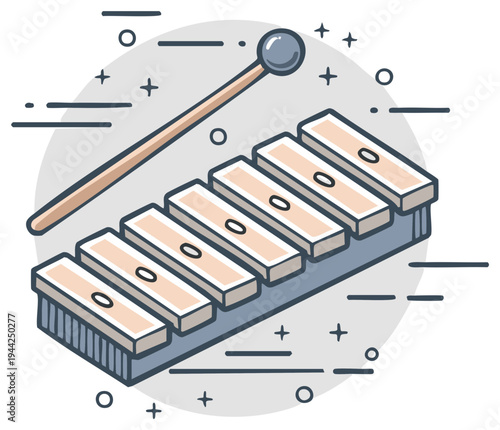 Cartoon xylophone with mallet illustration