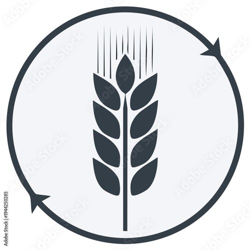 Stylized wheat ear emblem in a circle with arrows