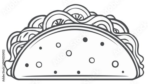 Line art illustration of a delicious taco with fillings
