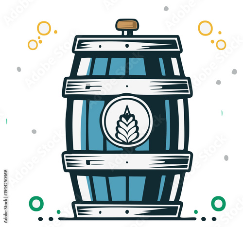 Wooden Barrel with Grain Symbol and Bubbles Illustration