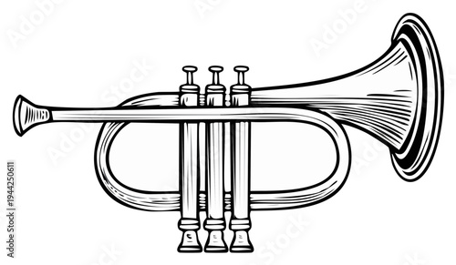 Elegant Brass Trumpet Musical Instrument with Valves and Bell