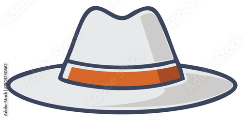 Fashionable Hat Illustration with Orange Ribbon Detail and Dark Outline