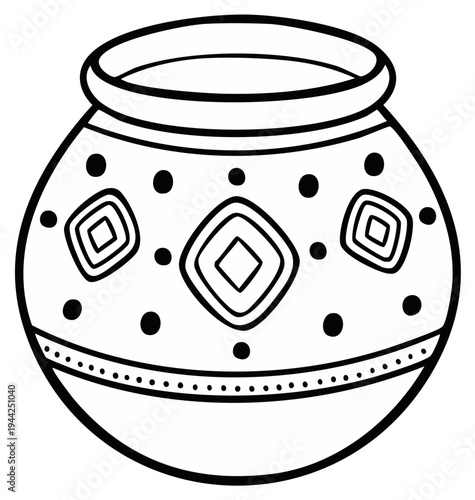 Black and white ceramic pot illustration, decorative patterns