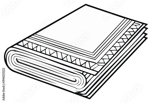 Folded blanket with rolled up portion, detailed monochrome illustration