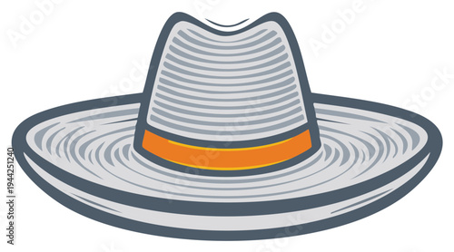 Stylized illustration of a sombrero with an orange band in gray tones