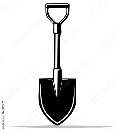Black and white illustration of a garden shovel