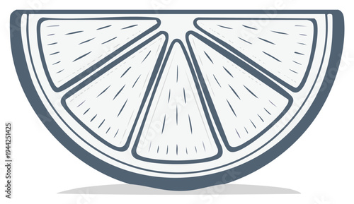 Quarter Slice Citrus Fruit Isolated Icon - Simple Vector Graphic Style, Dark Outline, Line Art Design