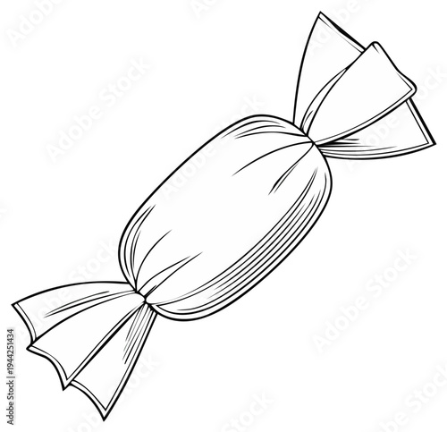 Classic hard candy in a twisted wrapper black and white line art illustration