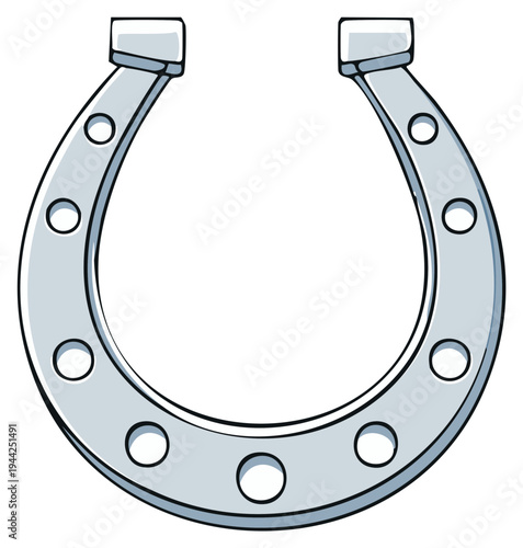 Shiny Metal Horseshoe Symbol of Luck and Good Fortune in Cartoon Style