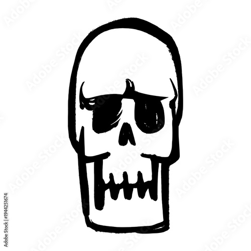 Minimalist Hand Drawn Skull Bone Illustration in Black Line Art Style for Anatomy and Medical Themed Designs.