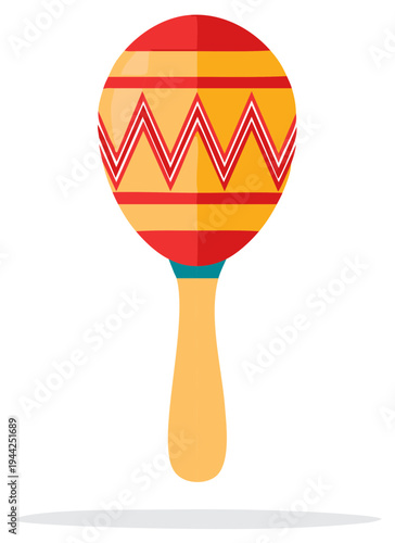 Brightly colored maraca with a traditional pattern, a Latin music percussion instrument for fiesta and celebration