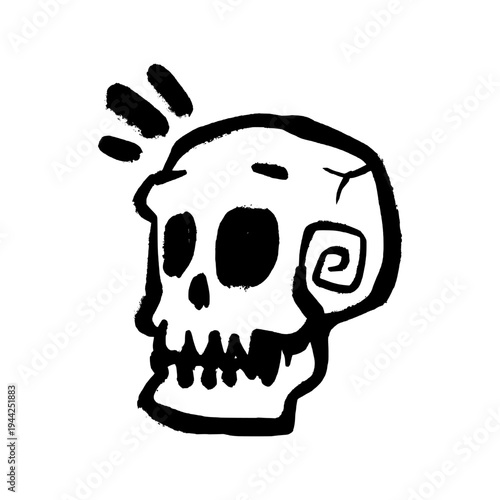 Side Profile Skull Illustration in Bold Black Line Art Style for Underground Tattoo and Urban Streetwear Design.