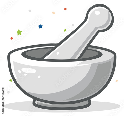 Cartoon Mortar and Pestle, Pharmacy Tool Illustration