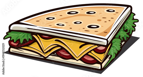 Generous Sandwich with Cheese Lettuce and Meat Illustration