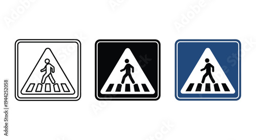 Modern Pedestrian Crossing Icon Set with Safety Symbols - Minimalist, flat icon, outline, glyph, linear, clipart, sticker - Vector icon set - Glyph icon