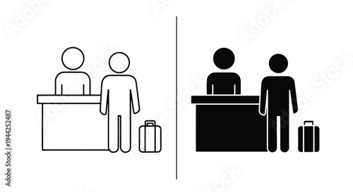 Minimalist Check-In and Security Icons for Travel and Hospitality - Minimalist, flat icon, outline, glyph, linear, clipart, sticker - Vector icon set - Glyph icon