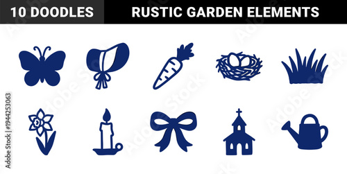 Hand-drawn spring and Easter garden elements for rustic brand identity. Naive marker sketch illustrations featuring nature and holiday concepts.