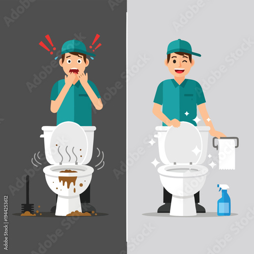 Professional Toilet Cleaning Service Illustration - Before and After Result