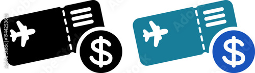 ドルマーク付き航空券アイコン｜海外旅行の料金・支払い・外貨決済を表すUI素材（Flight Ticket Price Icon with Dollar Symbol for International Travel Payment Concept）
