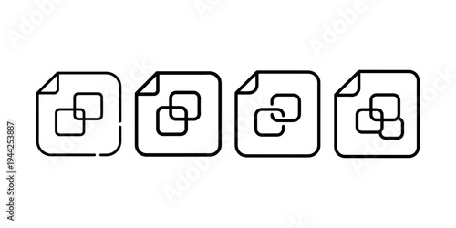 Document file icon collection with internal link symbols showing data connection and information hierarchy for organization and archive systems management