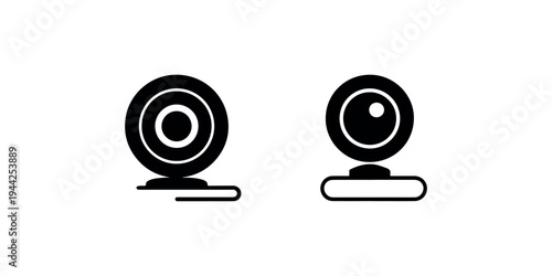 Webcam device icon set featuring different perspective views of computer cameras for video conferencing and remote communication technology illustrations