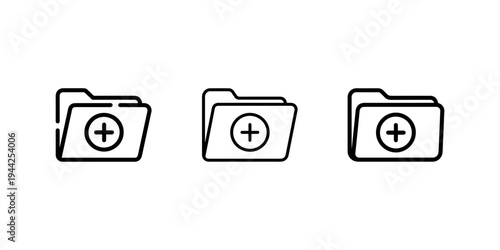 Folder with plus sign icon, signifying new folder creation, adding files, organization, document management and storage setup
