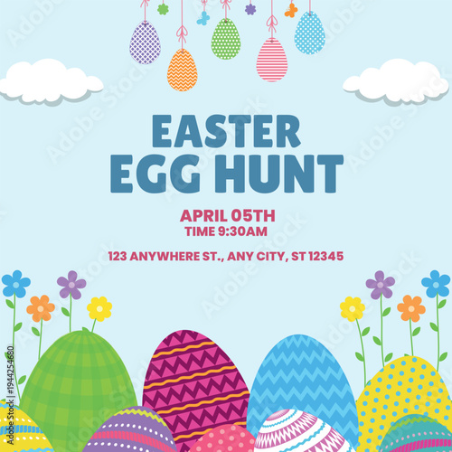 Blue Modern Easter Egg Hunt Facebook Post