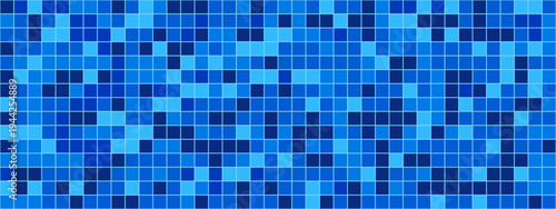 Pool ceramic tile. Seamless pattern for bathroom, kitchen, toilet designs, swimming pools. Bright blue small square mosaic for walls, floor, backsplashes, interior surface. Simple vector illustration