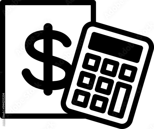 ドルマーク付き書類と電卓のシンプルなアイコン｜会計・見積・財務イメージ
