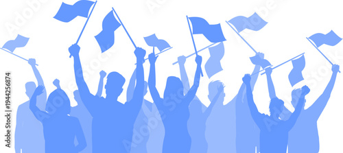Cheering Crowd with Flag Vector Illustration