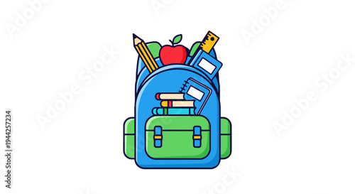 Blue Backpack with School Supplies.