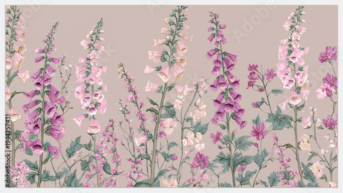 Stylish tropical botanical wallpaper featuring lush leaves and elegant blooming flowers in a modern decorative composition. Ideal for wallpaper design, home interior decoration, digital backgrounds, w