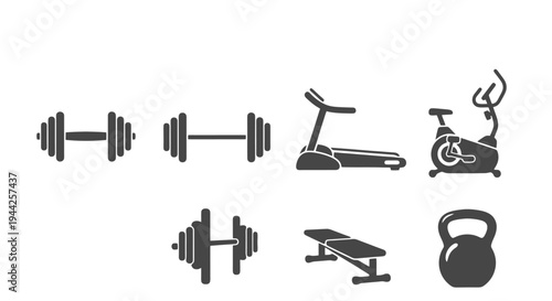 Gym Equipment Icons Set Fitness Training.